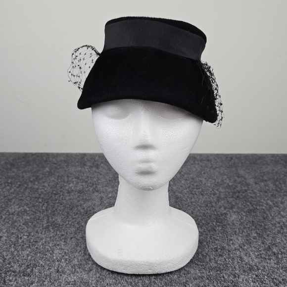 Vintage Peachbloom Velour Merrimac Body Black Fur Felt Hat with Veil & Bow‎ - Picture 3 of 11